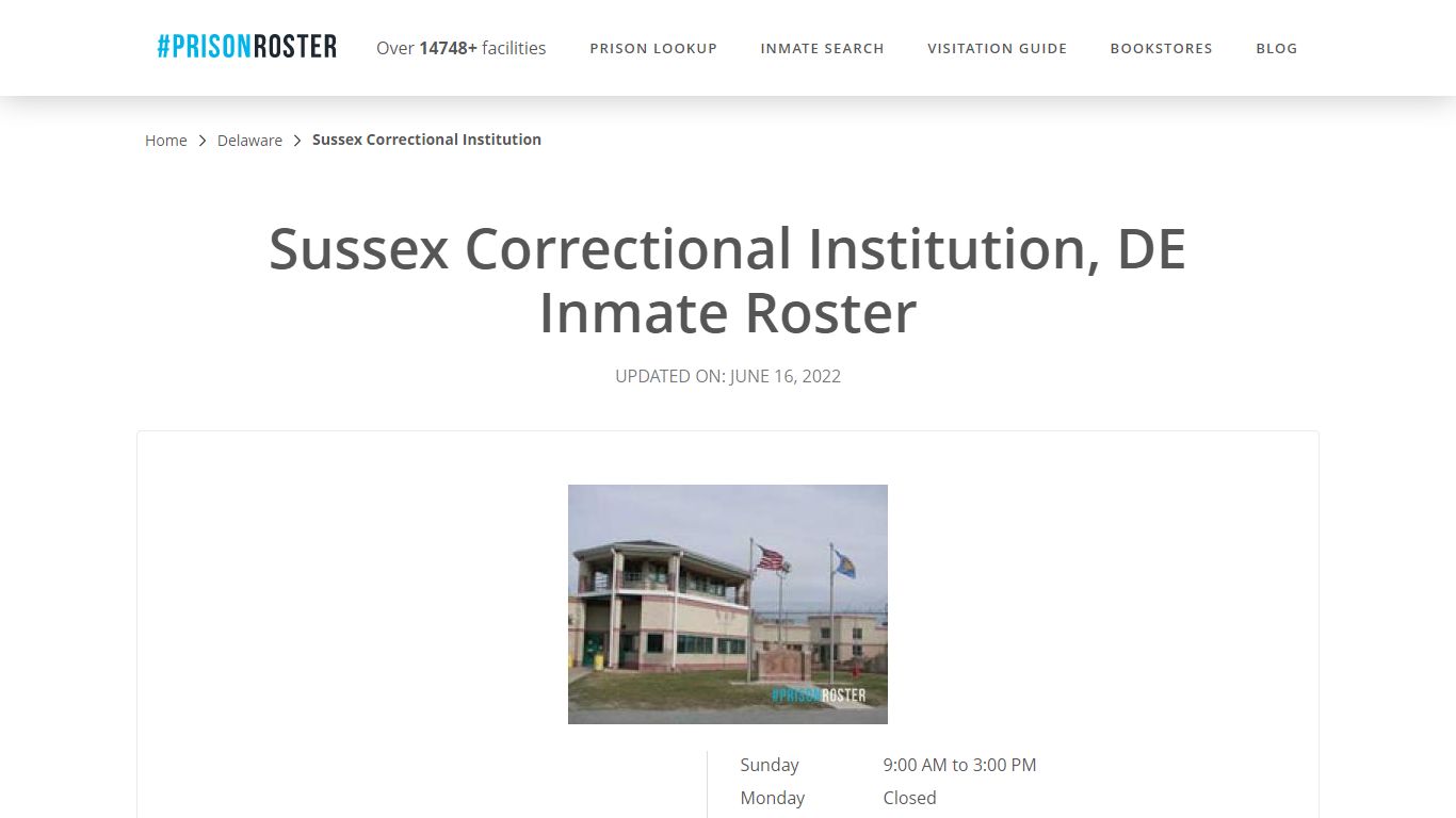 Sussex Correctional Institution, DE Inmate Roster