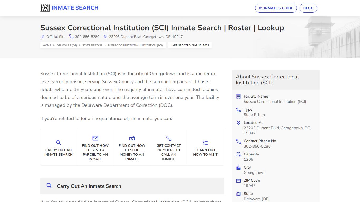 Sussex Correctional Institution (SCI) Inmate Search ...