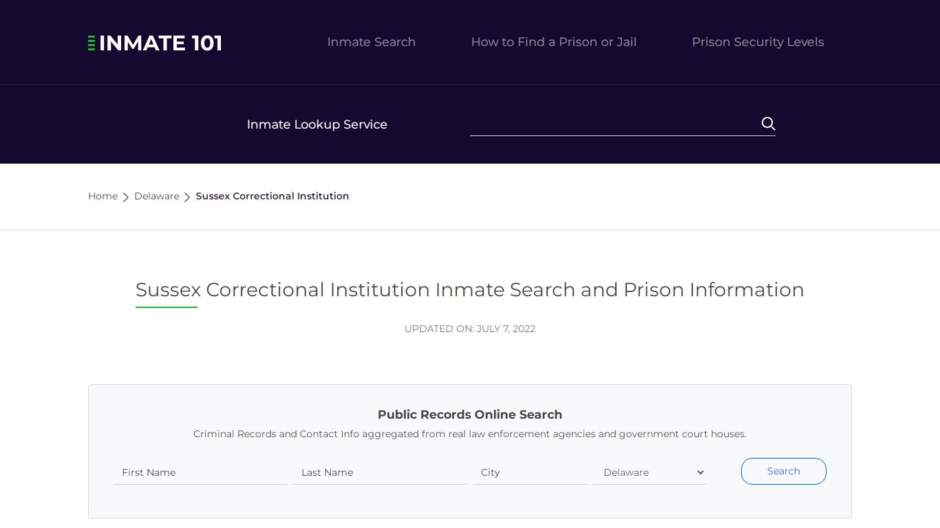 Sussex Correctional Institution Inmate Search, Visitation ...